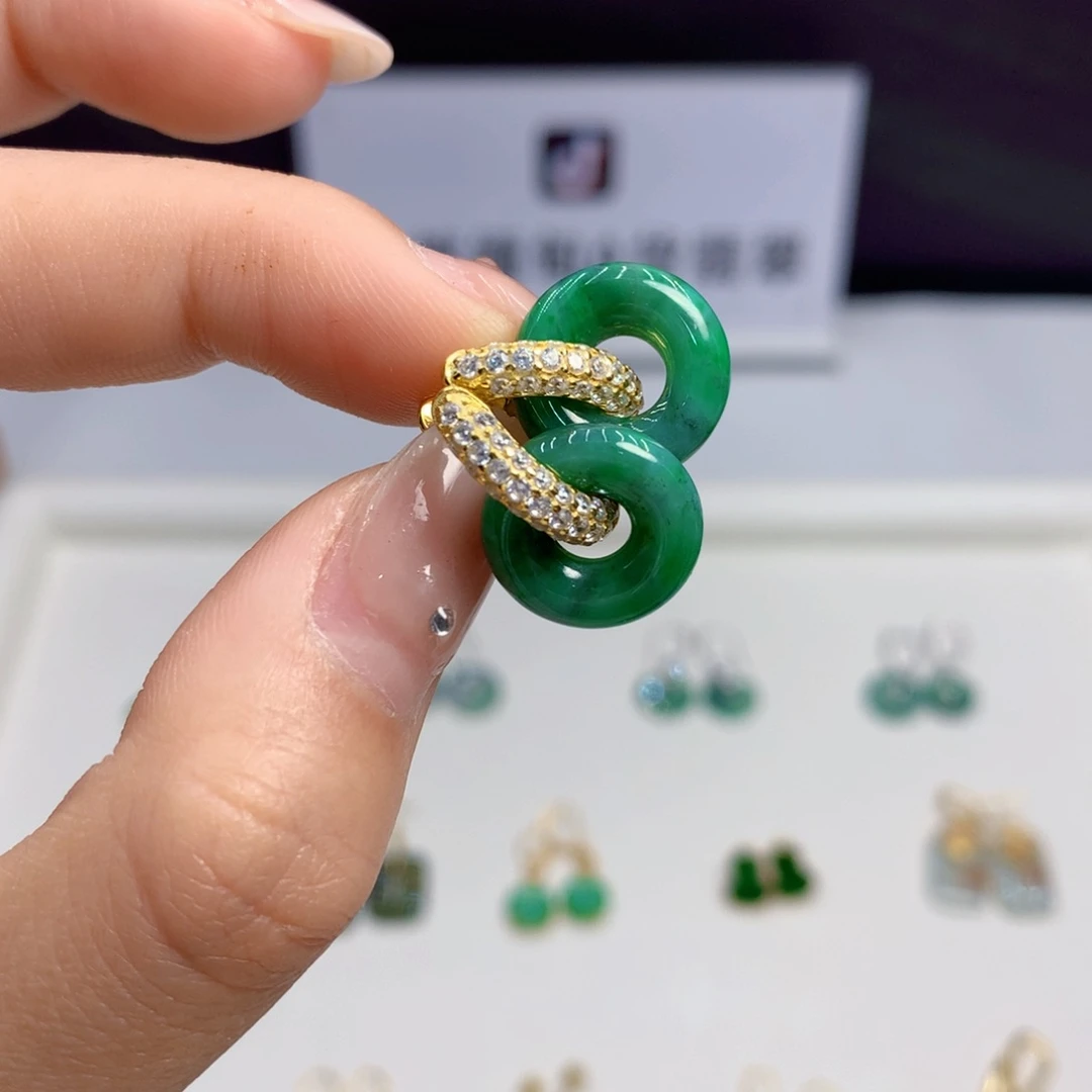 翡翠银S925镶嵌耳饰耳饰