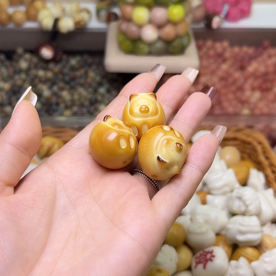 菩提根/象牙果吊坠微瑕炭烤皮蛋猪3颗孔道有裂