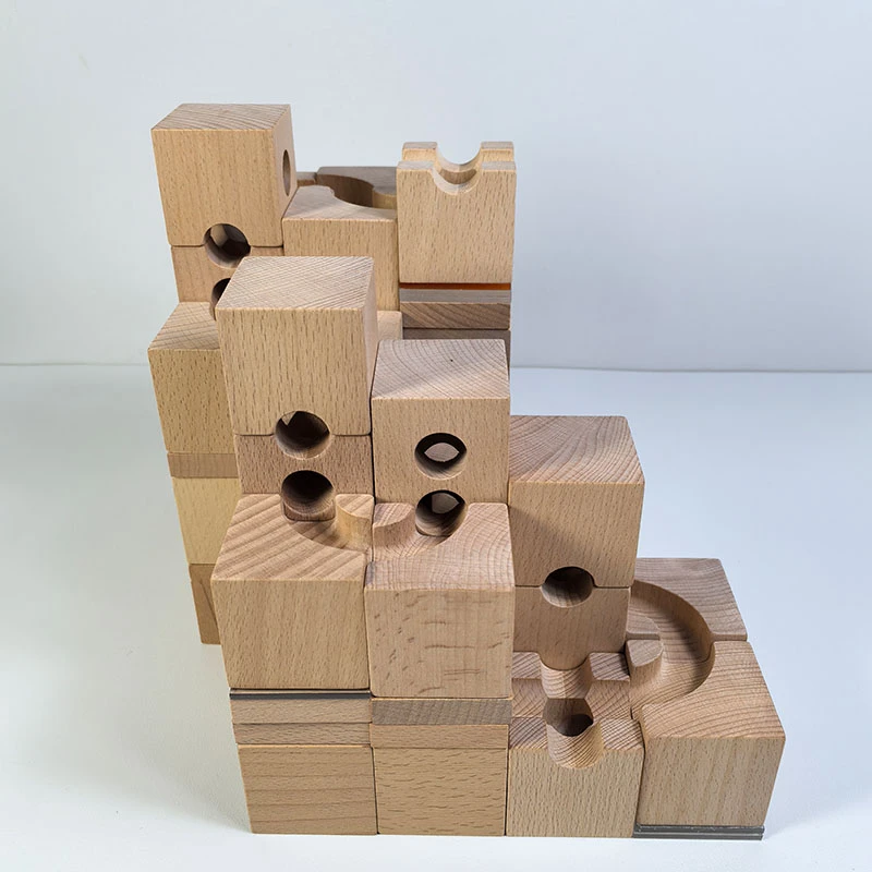 儿童匠心实木轨道弹珠滚珠积木男女孩开放式构建拼搭滚球木制玩具