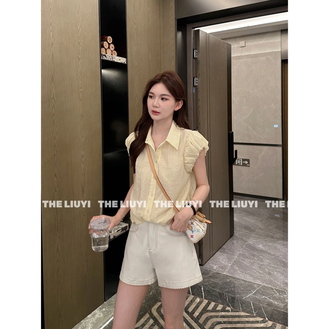 【LIUYI】云朵衬衫~夏季甜美减龄花苞袖翻领小衫552810