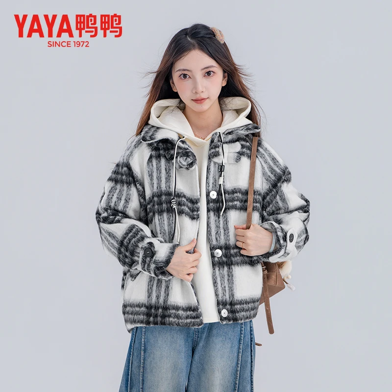 YAYA/鸭鸭新时尚港风韩版百搭女士休闲白鸭绒羽绒服冬季蓬松舒适