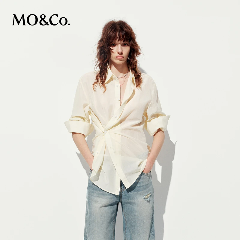 MOCO衬衫2025夏新品清透薄丝绵两穿设计感宽松开衫MBE2SHT031