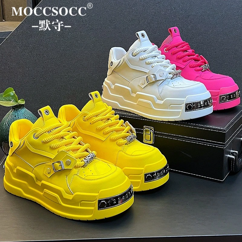 MOCCSOCC板鞋男款厚底增高鞋新款轻奢小众设计潮鞋时尚个性休闲鞋