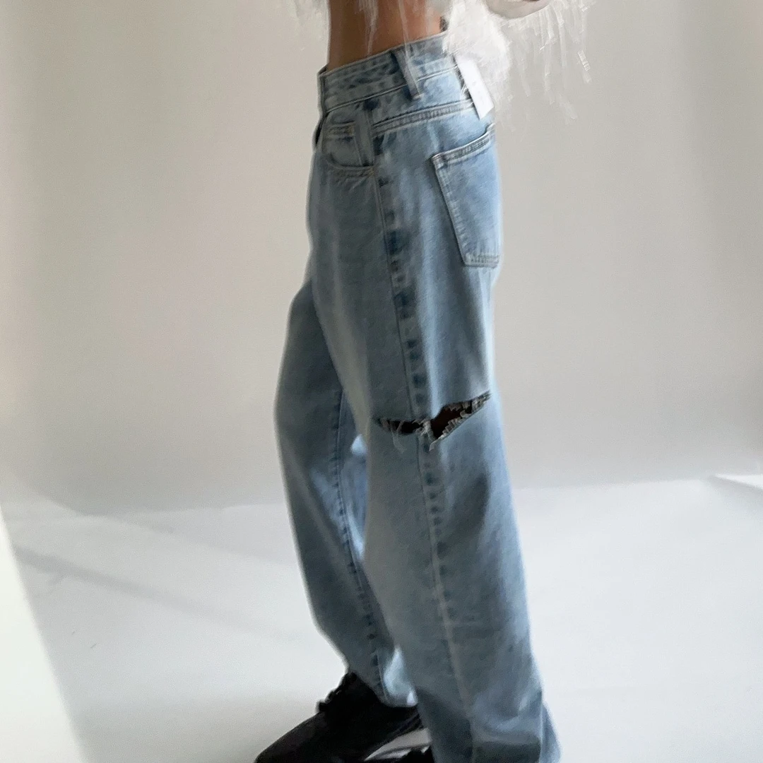 VIVISPLENDID19765#（定制款NO退NO换）两侧破洞显瘦小脚裤