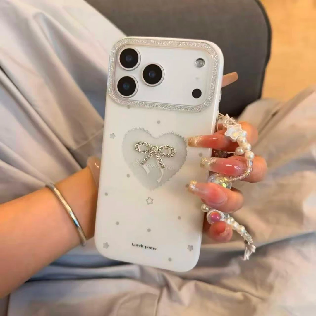 韩系ins闪粉爱心立体蝴蝶结适用苹果16promax手机壳可爱15pro少女