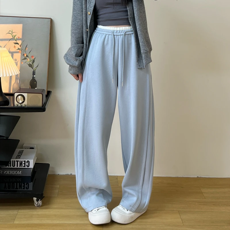 2025早春新款阔腿宽松撞色弯刀裤女显瘦百搭上班休闲裤垂感休闲裤