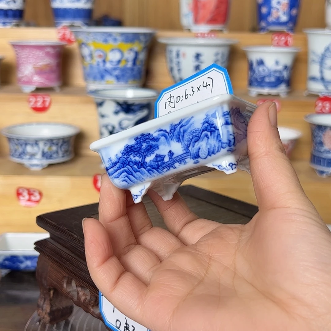 老***牛墨奈手绘陶瓷花盆内口高