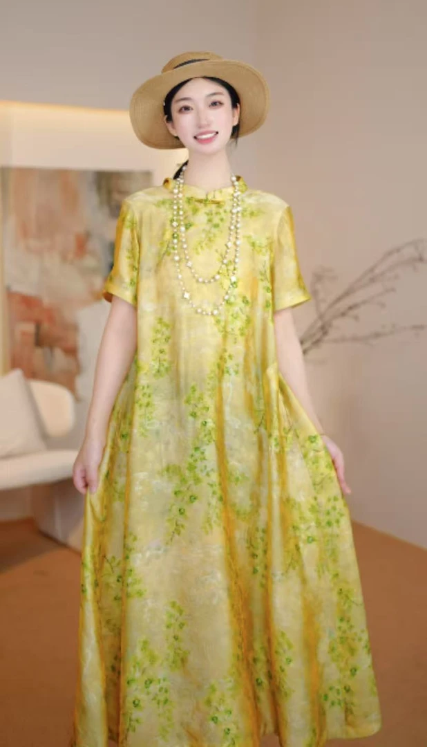 {柳影初黄}专柜高端定制国风连衣裙