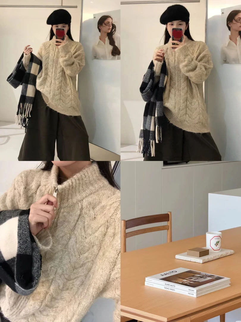 D7#12619#立领拉链针织外套 XX