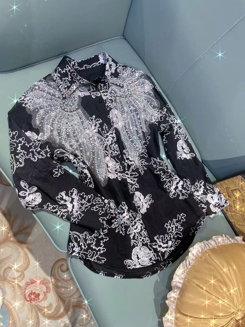 【漫老板】89606私服 定制轻奢重工凤尾钉钻衬衣