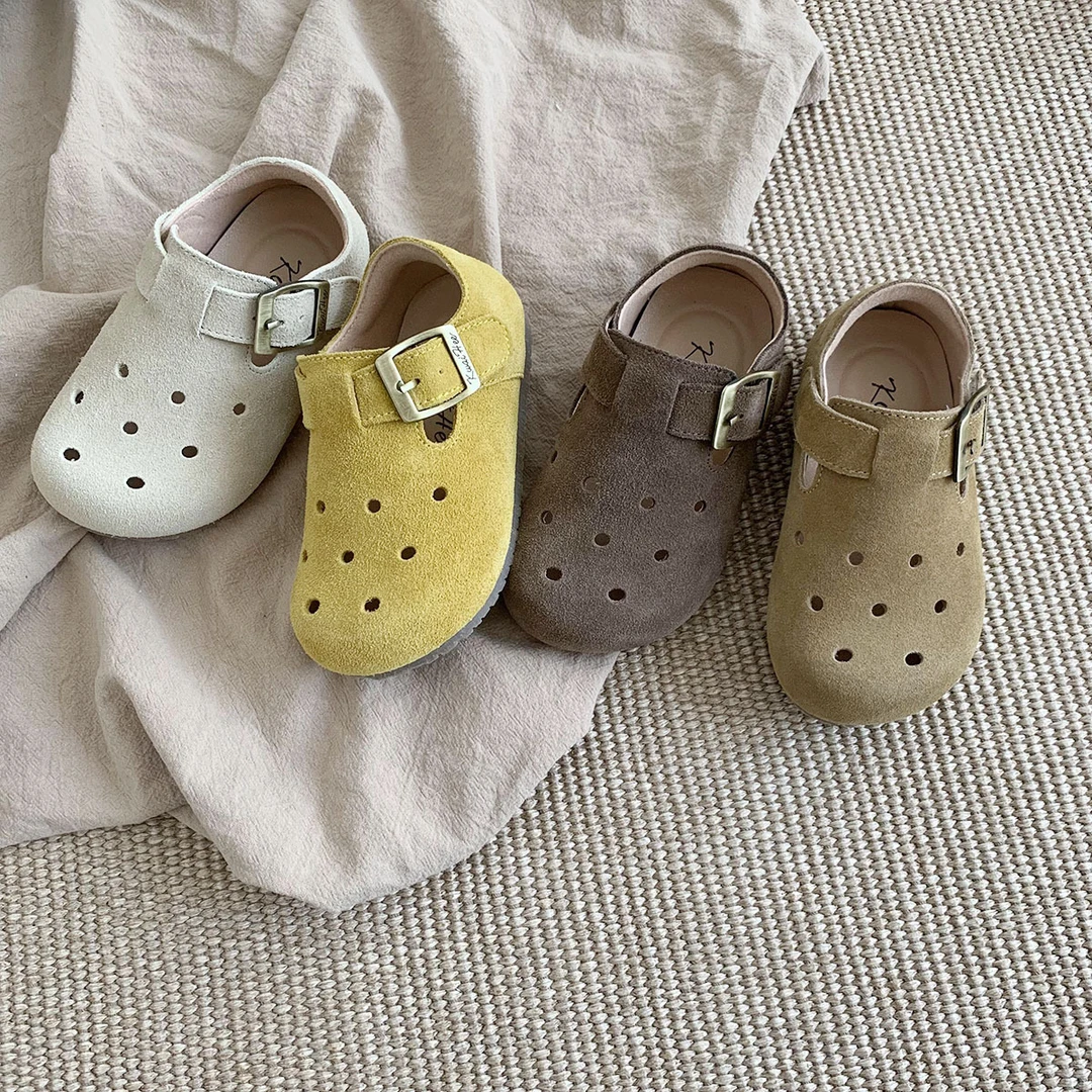 韩国童鞋儿童勃肯鞋女童小皮鞋休闲鞋男童缕空复古罗马洞洞鞋