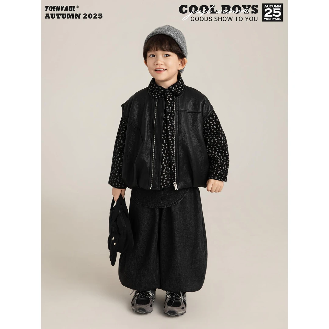 YOEHYAUL/幼悠冬贰波 巴恩风柔韧抗风廓型时尚抗风皮马甲 N7349