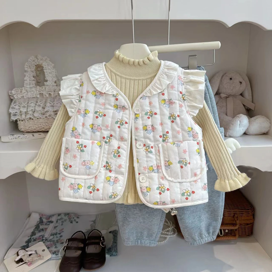 韩系女童碎花棉马甲