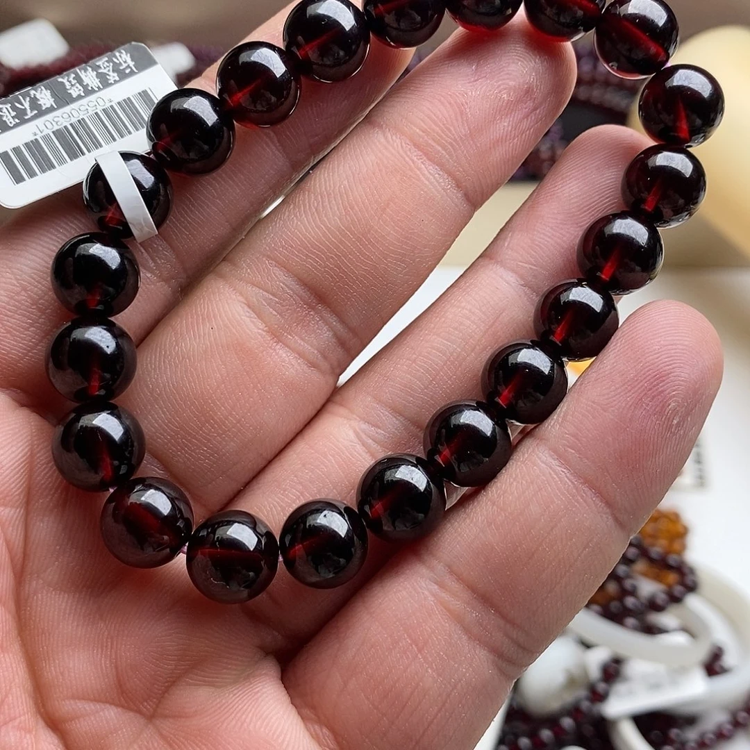 未镶嵌石榴石手链9.8mm酒红色