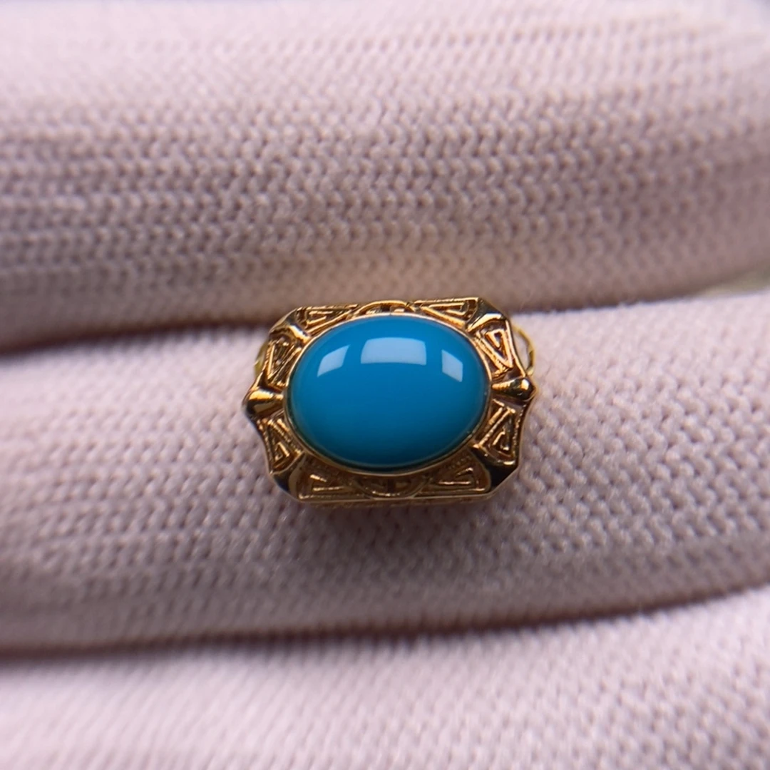 18K金镶嵌绿松石暴力蓝背云9.6mmAA795