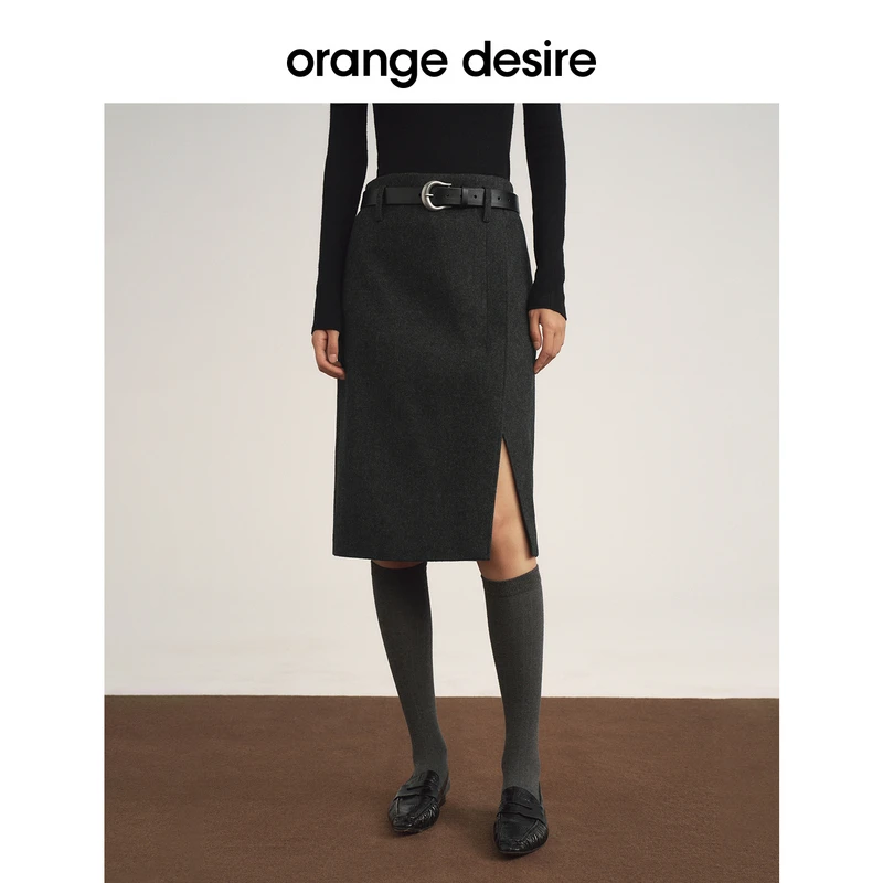 orange desire不对称开衩直筒中长款半身裙25冬新款OD2EWWB2037