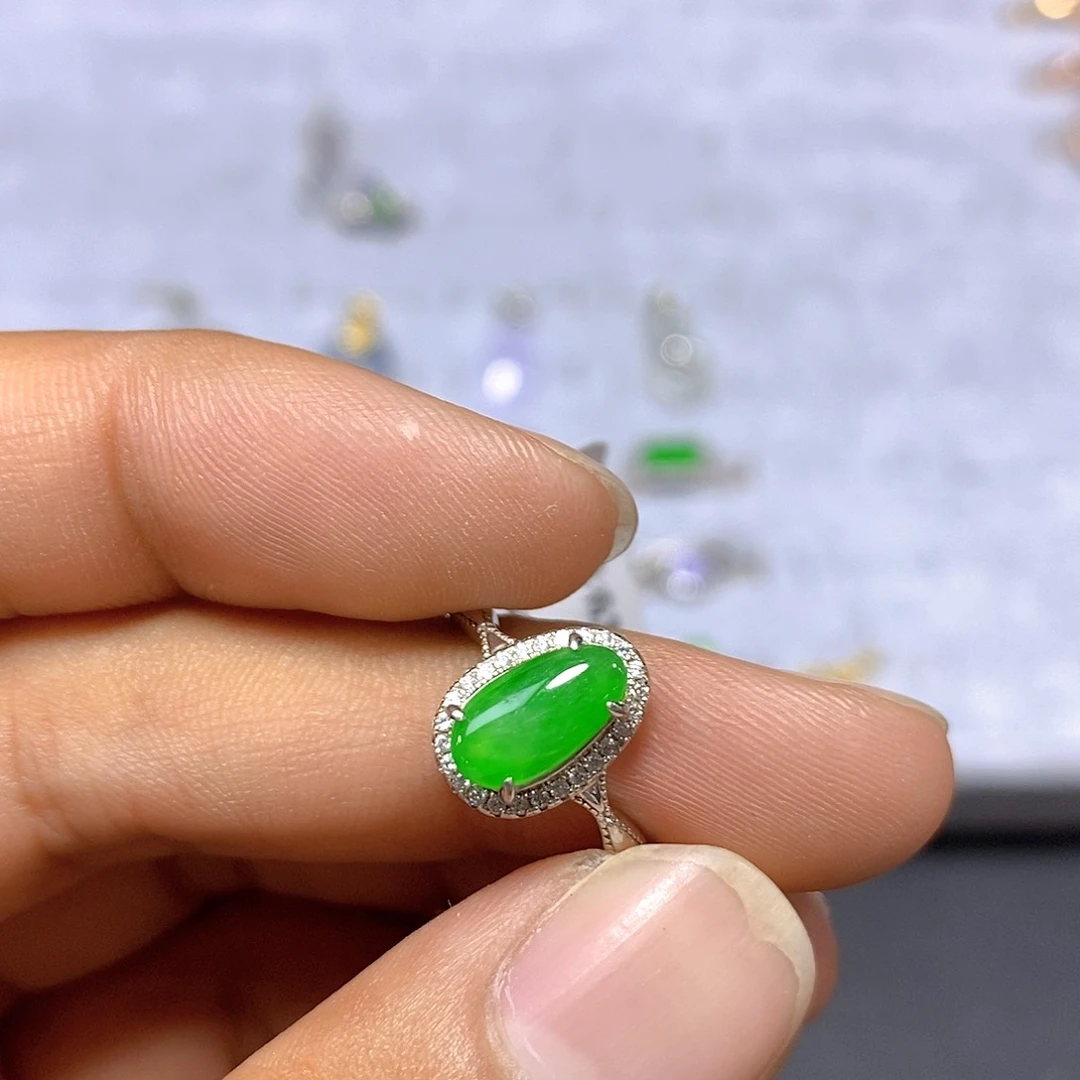 翡翠戒指银S925镶嵌22号