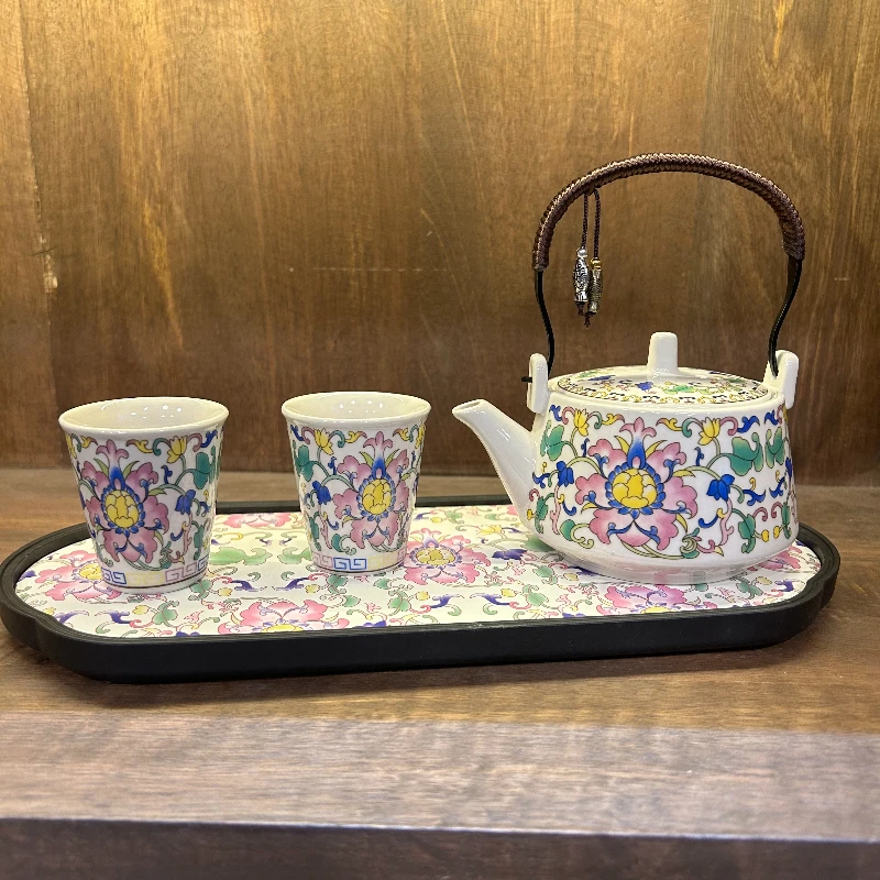 ZH2855-缠枝莲提梁壶+2客杯+茶盘