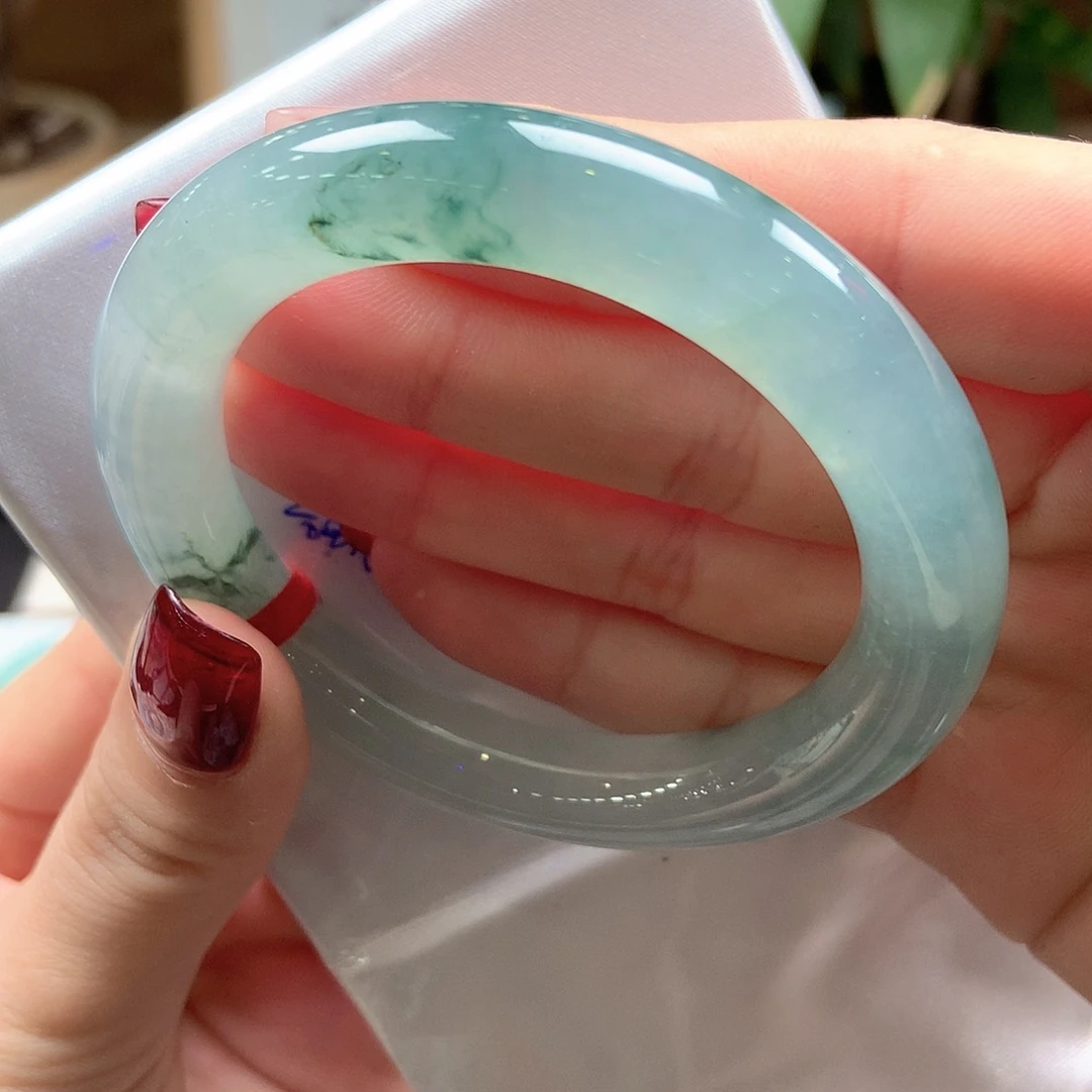 翡翠未镶嵌手镯冰晴绿飘花强推4号