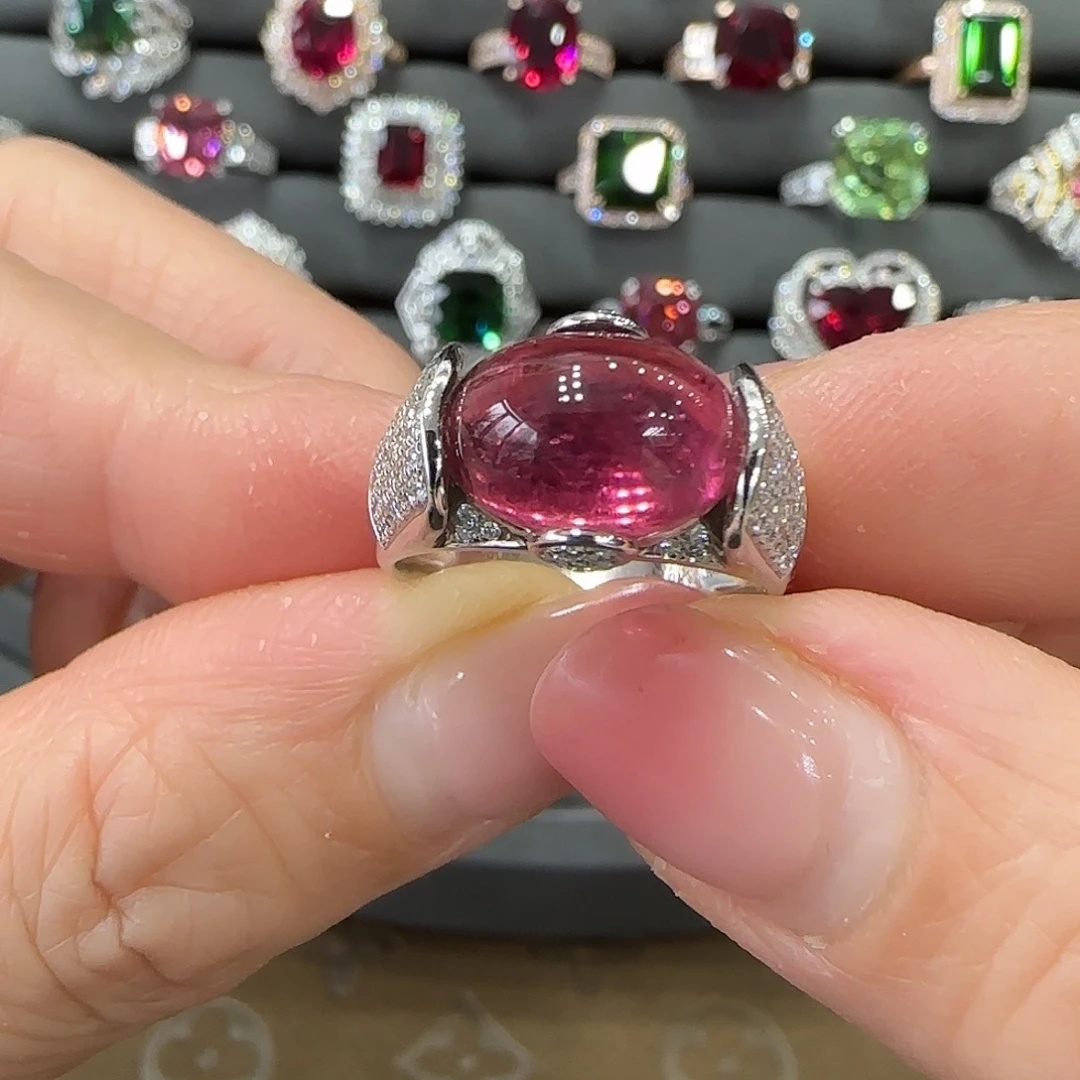 碧玺18K金镶嵌戒指4.9ct