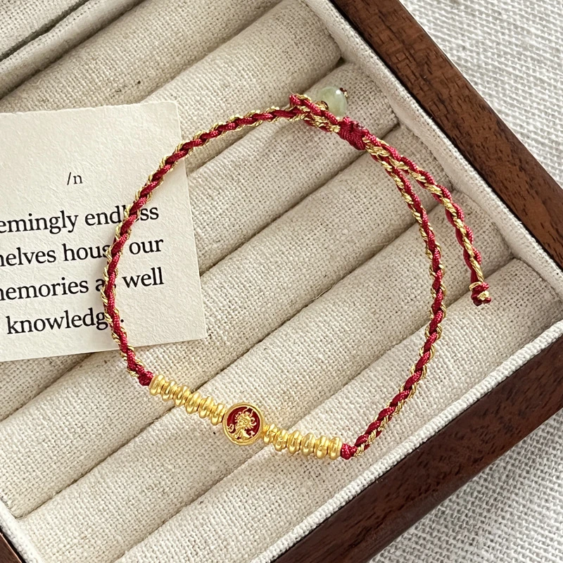 925银手链 925纯银手工编织金龙送福红绳手链女简约新中式国风设