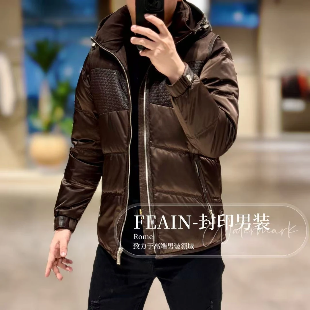 【可拆卸袖臂】高端绵羊皮手工编织手臂可拆卸男士羽绒服8065