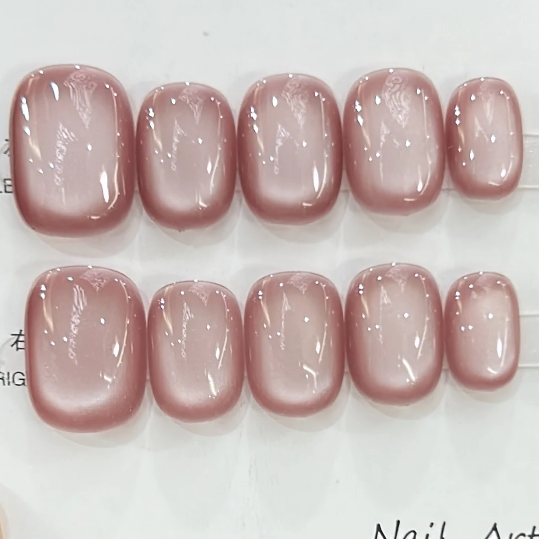 【小仙粉】超短美甲豆豆短方圆猫眼手工穿戴甲纯手工玻璃珠清新简约