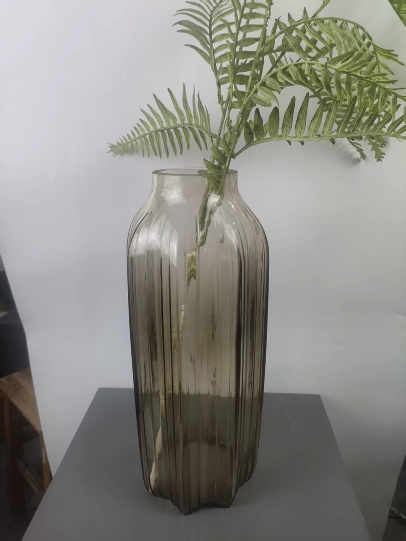 简约欧式彩色透明竖棱玻璃花瓶办公桌水培绿植装饰器皿