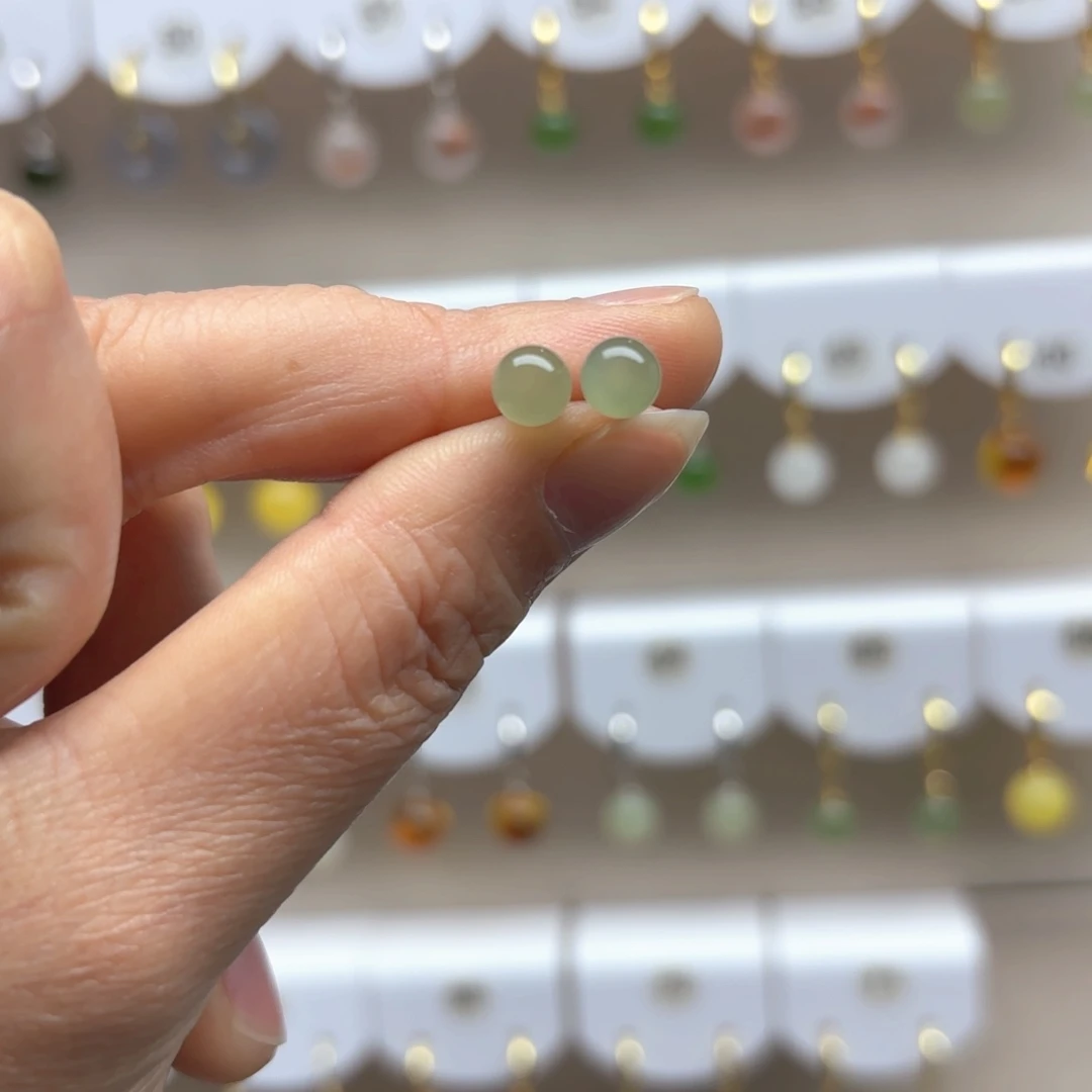 和田玉耳饰银S925镶嵌6mm