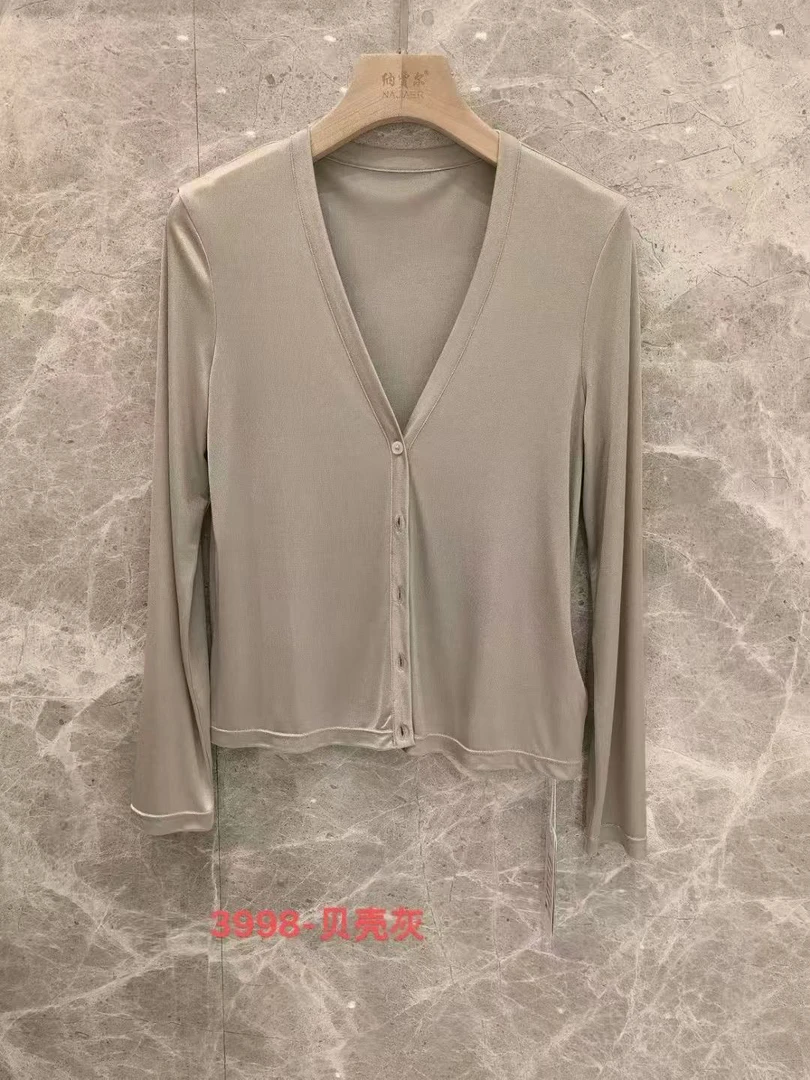 润泽丝绸 V领开衫长袖-3998