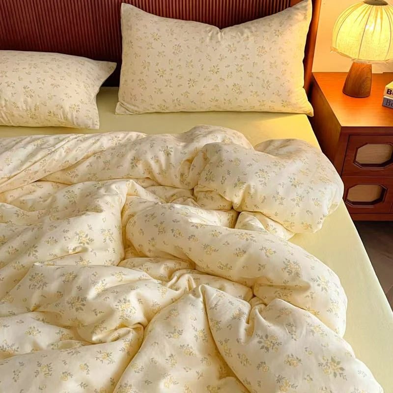 （1）法式全棉双层纱床上用品四件套小清新加厚100纯棉四件套YBY