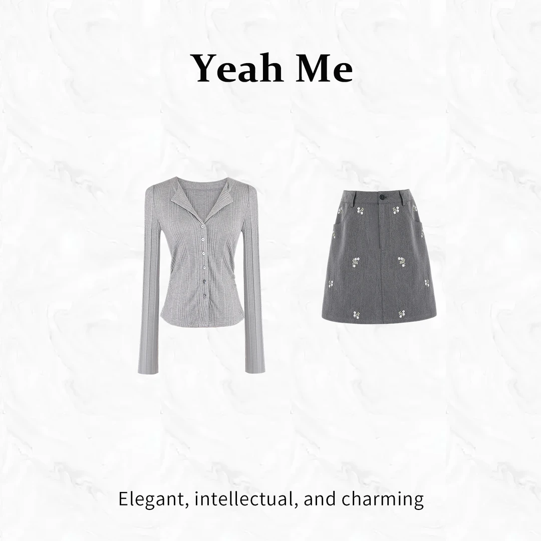 Yeah Me/也觅【秋日狂想】秋季新品简约设计感灰色半身裙穿搭两件套