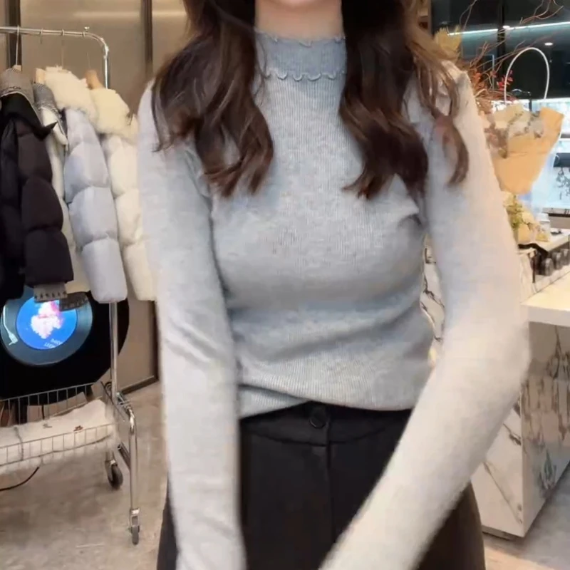 半高领打底衫女内搭洋气木耳边修身针织毛衣LK2508289