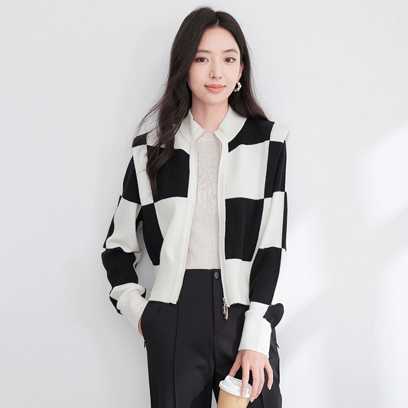 【大叔专享】Z4001004毛针织衫 香影格子毛衣外套女秋冬季新款时