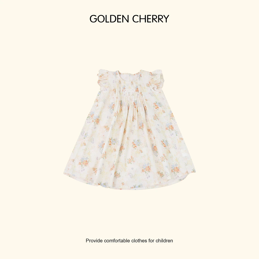 【Golden cherry】儿童爱心蝴蝶结捏褶碎花and小包连衣裙567393