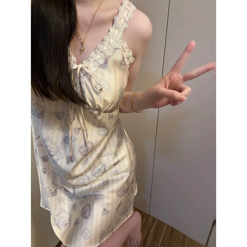 法式带胸垫花边吊带睡衣女ins风夏季睡裙甜美少女连衣裙家居服
