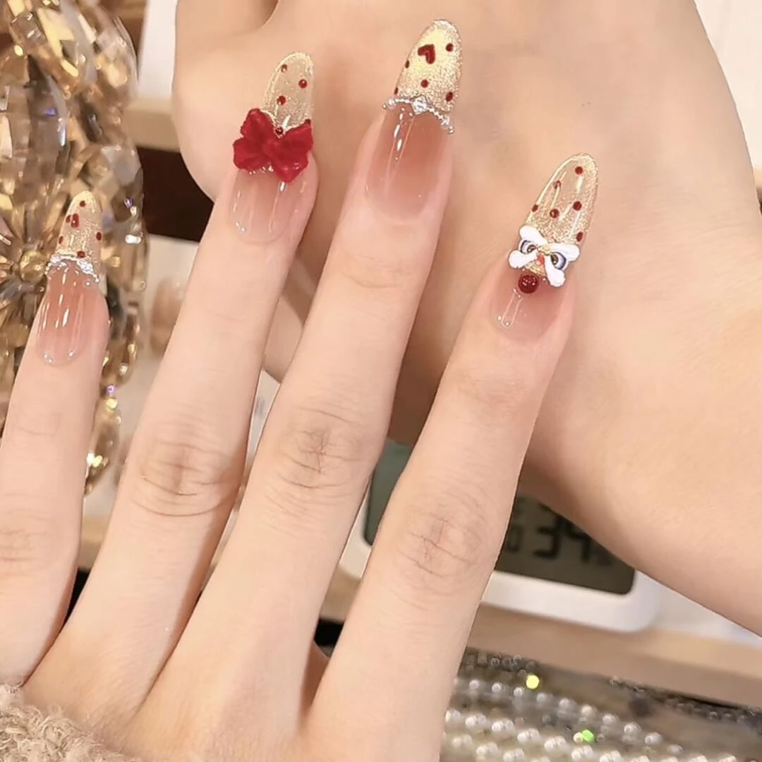 【心悦醒狮】纯手工穿戴美甲光疗美甲贴新年跨年高级氛围指甲贴