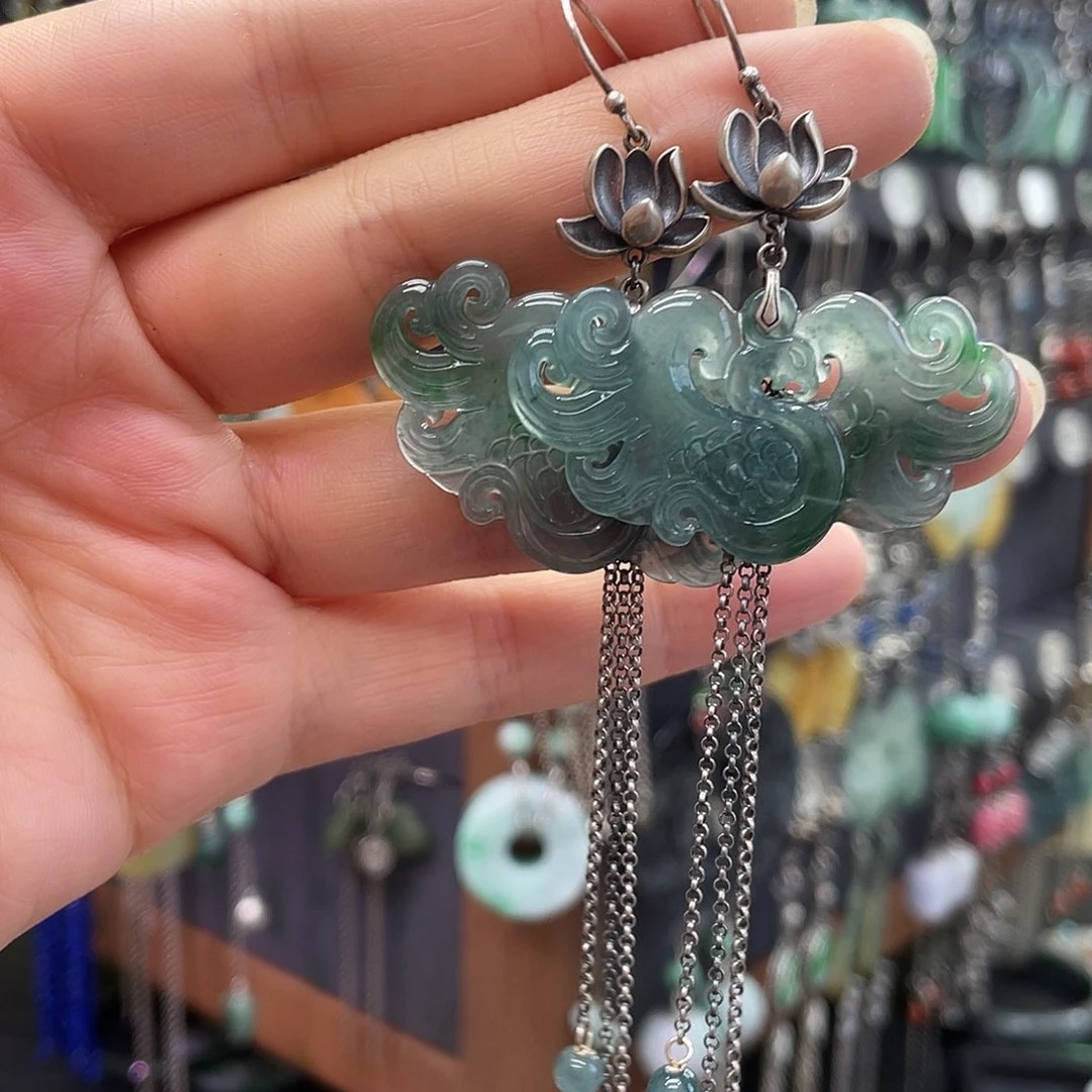 翡翠银S925镶嵌耳饰豆*?854ghjhh