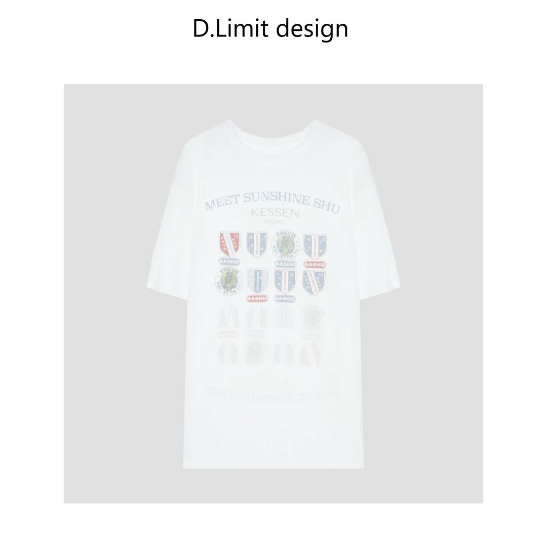 D.LIMIT DESIGN亚麻印花T恤简约宽松时尚百搭短袖夏天女DLJL702