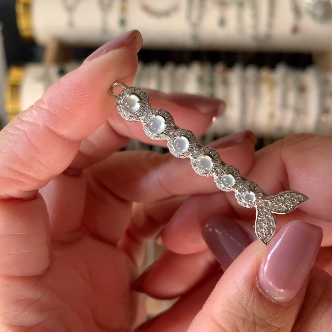 翡翠银S925镶嵌耳饰发卡