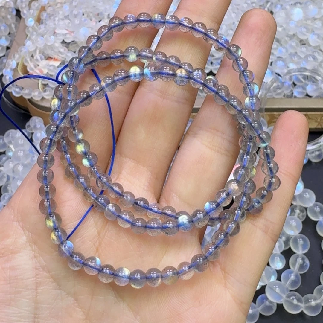 手串拉长石未镶嵌灰月光多圈卡4.5mm左右玻璃体