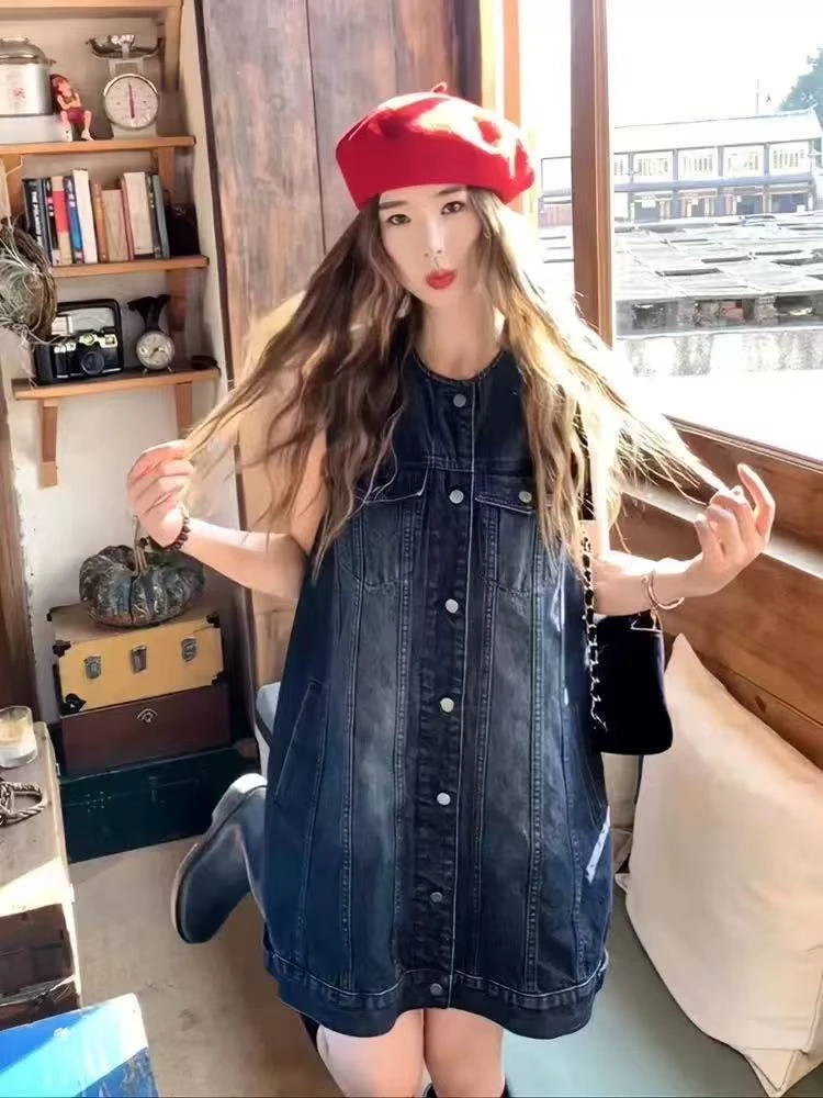 HEINA 甜酷复古单排扣背心裙1018