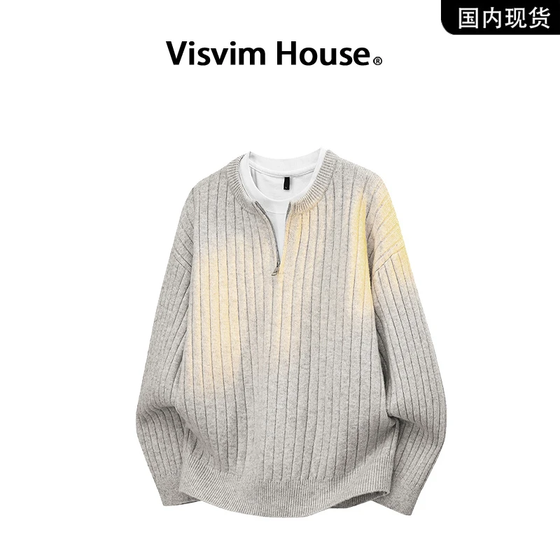 【品牌现货撤柜】VISVIM WINGS春秋新款纯色粗线半拉链宽松毛衣男士