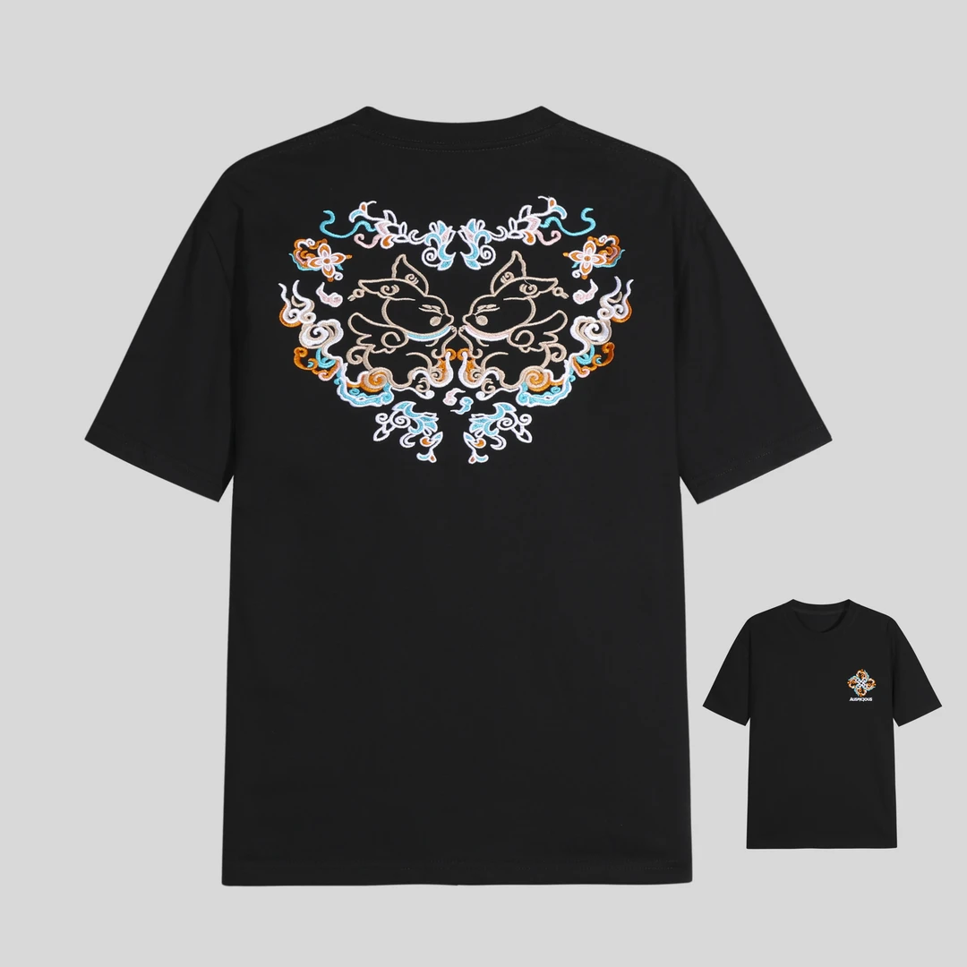 春夏季轻奢百搭短袖国风月兔刺绣T恤 y222