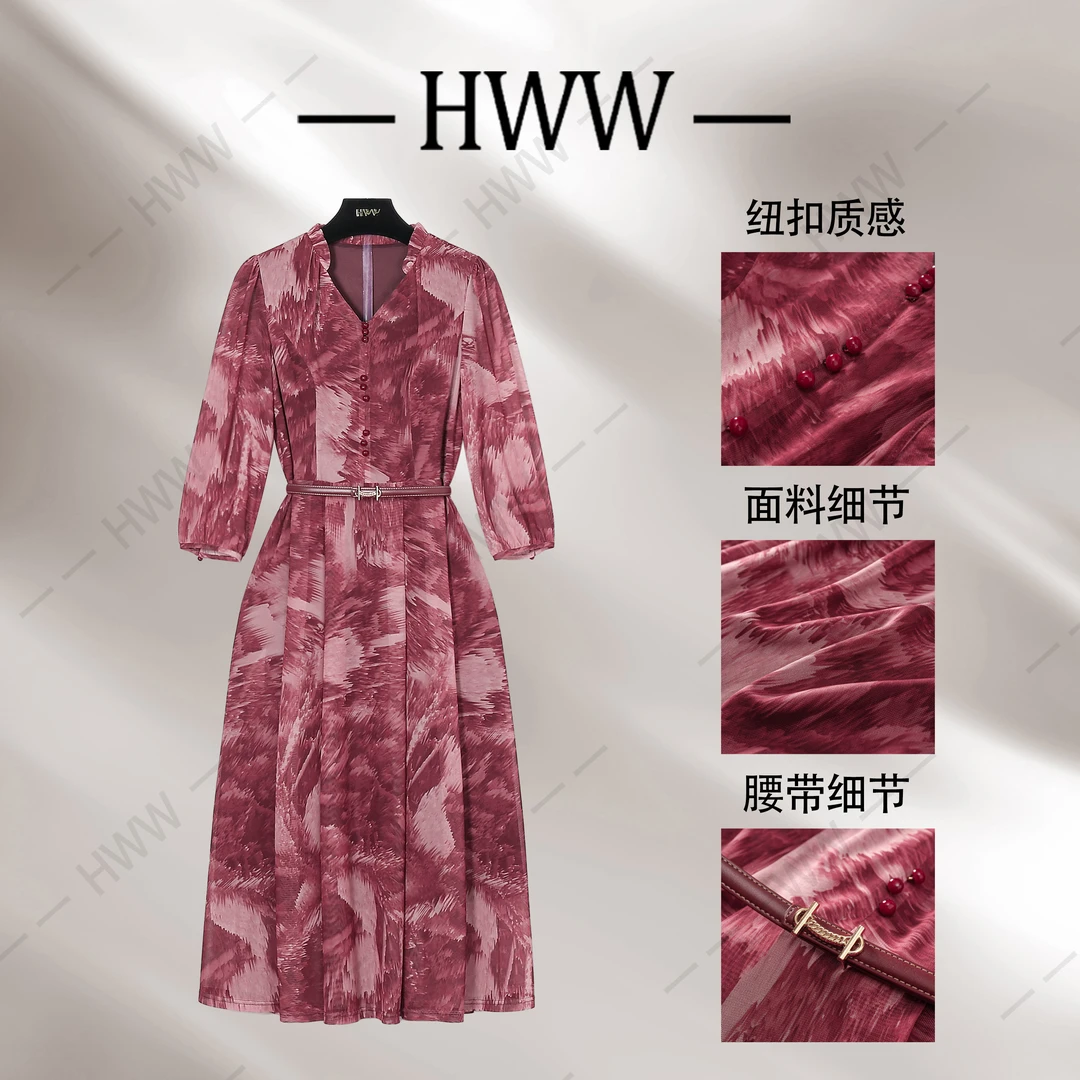【赫尔温】设计款枫叶红时尚收腰显瘦连衣裙DHZLW50744