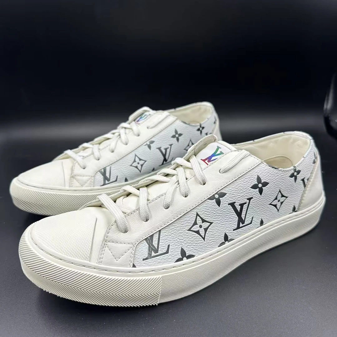 95新 LouisVuitton/路易威登 白色老花满印低帮板鞋42.5欧lo367s
