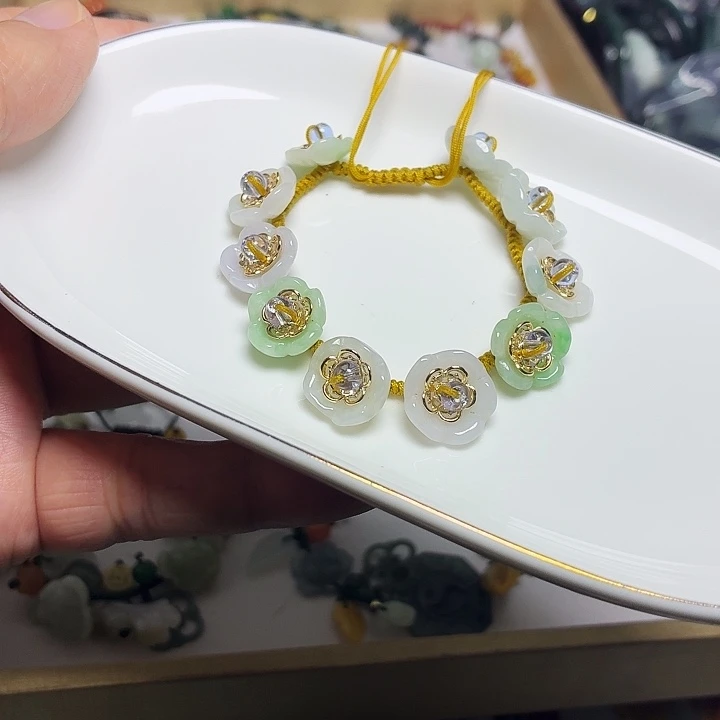 翡翠未镶嵌手链可调节手围