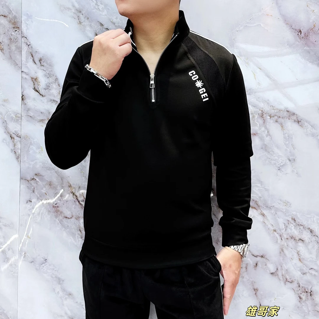 【断码清】秋季新款男士长袖时尚轻奢气质修身立领休闲运动卫衣5258
