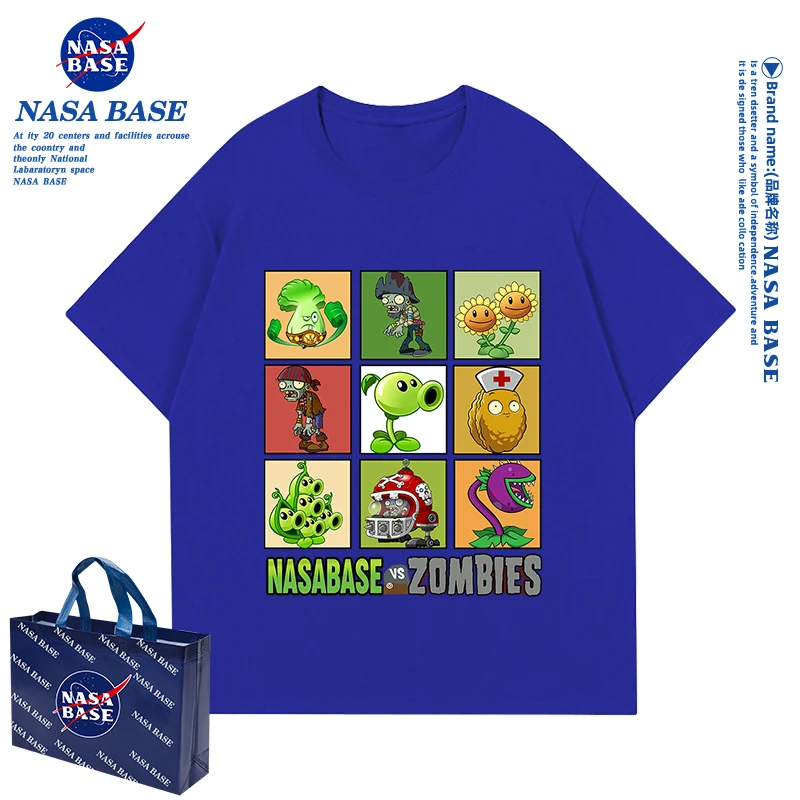 NASA BASE男童t恤100%纯棉儿童短袖夏季2025新款植物大战僵尸童装