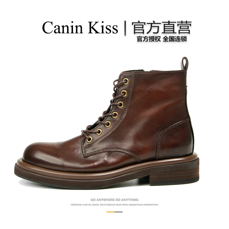 法国Canin Kiss正品高端马丁靴男士马皮靴侧拉链真皮中帮专柜男靴